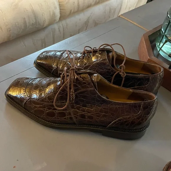 Mezlan Brown Genuine Crocodile lace up men shoes Size 10.5 -C - Picture 2 of 8
